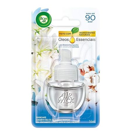 Odorizador de ambiente bom ar difusor elétrico lírio branco e algodão refil 16ml