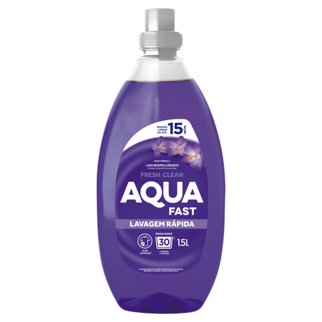 Lava-Roupas Líquido Fresh Clean Aquafast Lavagem Rápida Frasco 1,5L