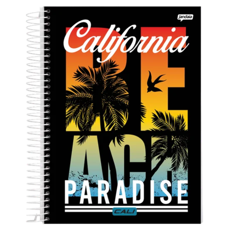 Caderno jandaia grande capa dura 96 folhas cali e malibu com bolsa e adesivos