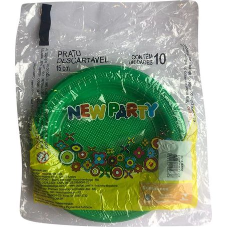Prato descartável new party verde 15cm c/10