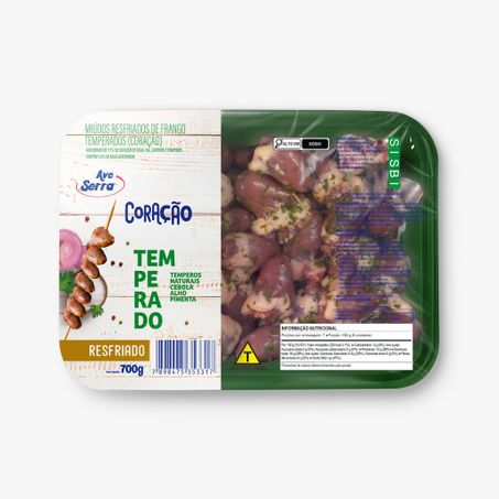 CORAÇÃO DE FRANGO AVE SERRA TEMPERADO RESFRIADO BANDEJA 700G