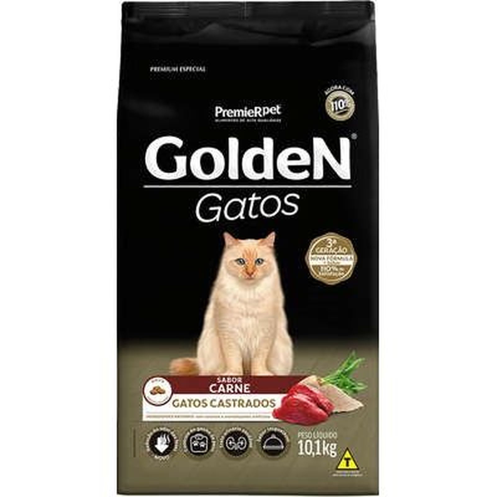 Ração Golden para Gatos Adultos Castrados Sabor Carne 10,1Kg