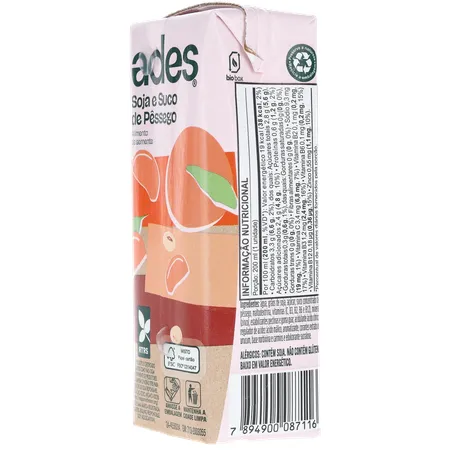 Bebida Soja Ades Pêssego Caixa 200ml 
  360-24