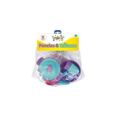 Brinquedo de casinha panelas e talheres rosa 13 peças ref.1025