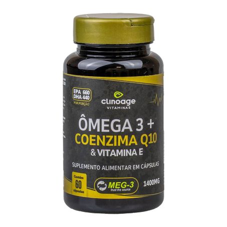 ÔMEGA 3 + COENZIMA Q10 E VITAMINA E 60CAPSULAS 1400MG CLINOAGE