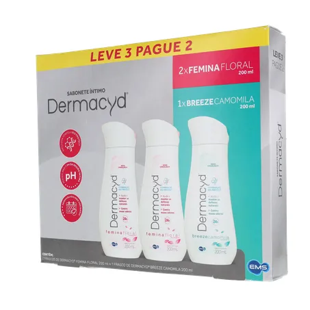 KIT SABONETE ÍNTIMO LÍQUIDO DERMACYD BREEZE CAMOMILA 200ML + 2 UNIDADE FEMININA FLORAL 200ML LEVE 3 PAGUE 2 360-3