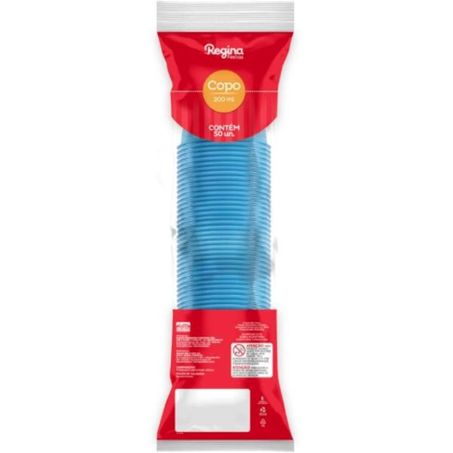 Copo Plástico Descartável Azul Regina 200ml com 50 Unidades
