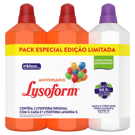 Conjunto Desinfetante Lysoform 2 Lysoform Original - 1 Litro cada + 1 Lysoform Lavanda - 1 Litro