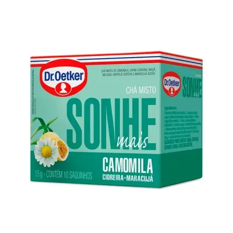 Chá Misto Dr.Oetker Sonhe Mais Camomila, Cidreira e Maracujá Caixa 15gc/ 10 Saquinhos