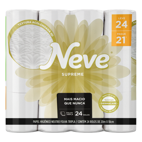 PAPEL HIGIÊNICO NEVE SUPREME COM 24 ROLOS FOLHA TRIPLA