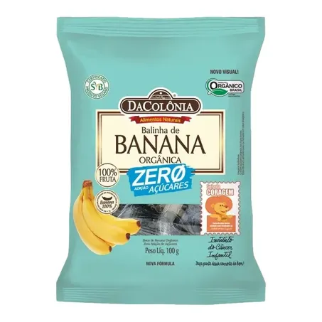 BALA DE BANANA ORGÂNICA ZERO AÇÚCARES 100G DACOLONIA