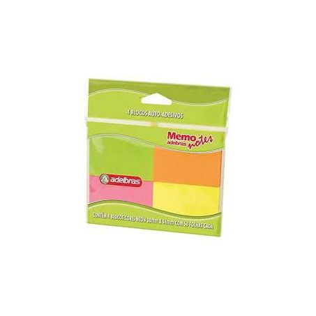 Esc bloco recado adesivo 38x51mm neon 4cores 50f