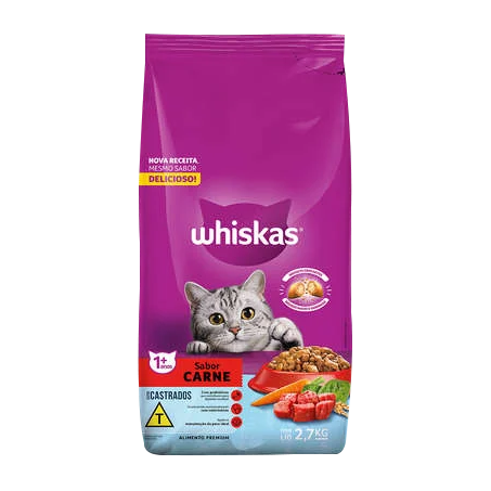 ALIMENTO P/GATO WHISKAS CASTRADO CARNE PACOTE 2,7KG