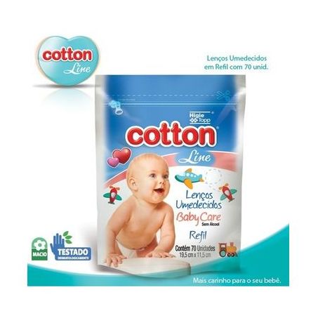 Lenços Umedecidos Cotton Line Azul Refil 70UN
