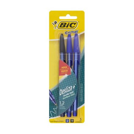 Caneta Bic Cristal - Desliza+ - Azul e Preta - Com 3 Canetas - Ref. 878655