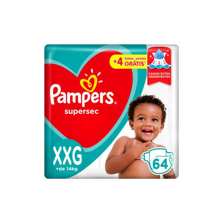 Fralda Descartável Infantil Supersec Tamanho Xxg Pampers com 64 Unidades