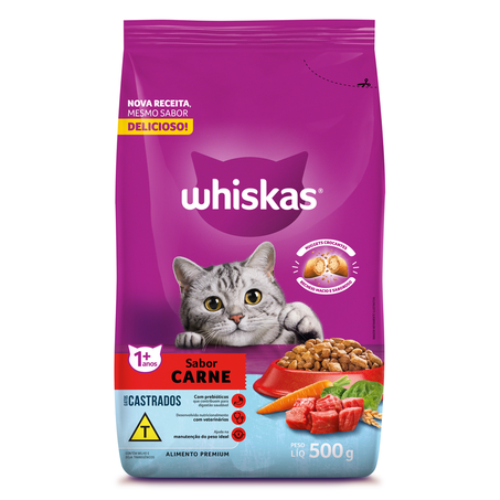 Ração Whiskas Carne Gatos Adultos Castrados 500 g