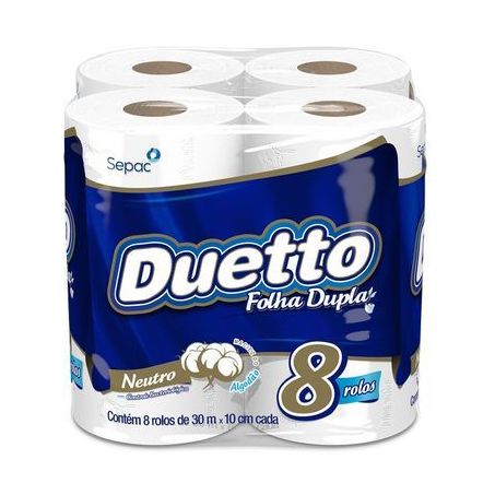 Papel Higiênico Duetto Folha Dupla Neutro Pacote 8 Rolos 30m X 10cm