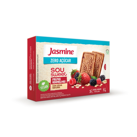 Biscoito Jasmine Sou Sweet sem Açúcar Frutas Vermelhas 90G