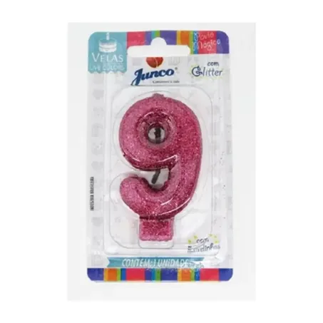 Vela Aniversario Junco Mini Glitter N9 Pink