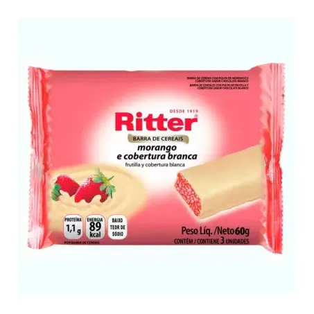 Barra cereal ritter morango cobertura branca c/3 60g