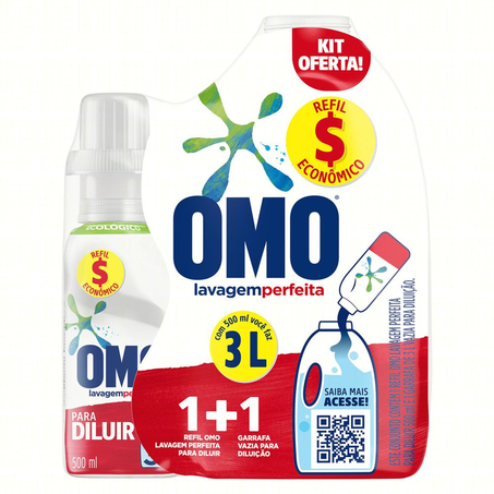 Lava Roupas Omo Lavagem Perfeita Frasco 500Ml Grátis 3L