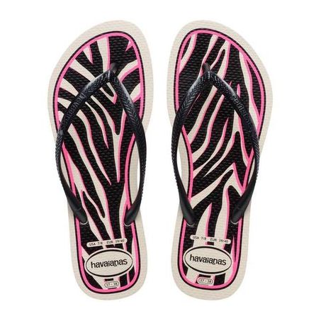 SANDÁLIAS HAVAIANAS SLIM ANIMALS BEGE PALHA E CINZA DARK METÁLICO 33/34