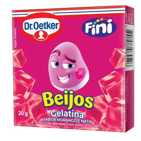 Gelatina Dr Oetker Fini Beijos Morango e Nata Caixa 20gr