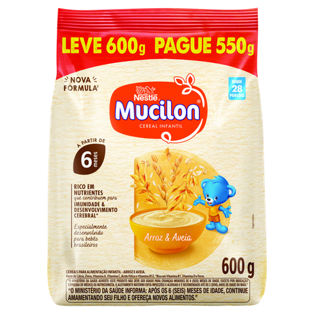 Cereal Infantil Mucilon Arroz e Aveia Leve 600G Pague 550G