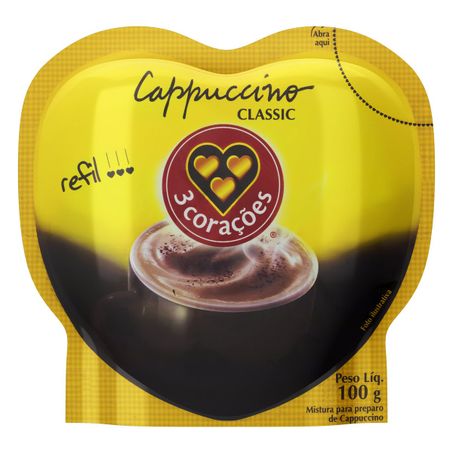 CAPPUCCINO SOLÚVEL CLASSIC 3 CORAÇÕES SACHÊ 100G