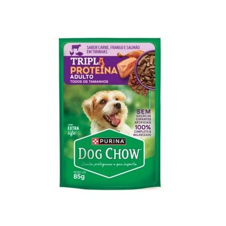 ALIMENTO PARA CÃO DOG CHOW TRIPLA PROTEÍNA CARNE , FRANGO E SALMÃO SACHÊ 80G