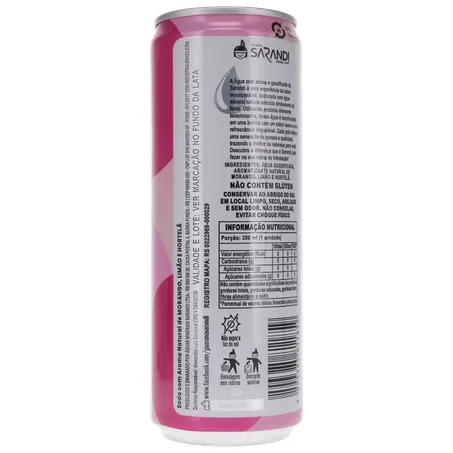 ÁGUA SABORIZADA COM GÁS SARANDI MORANGO, LIMÃO E HORTELÃ LATA 350ML 360-13