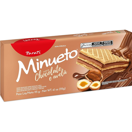 BISCOITO WAFER CHOC/AVELA MINUETO PARATI 81G