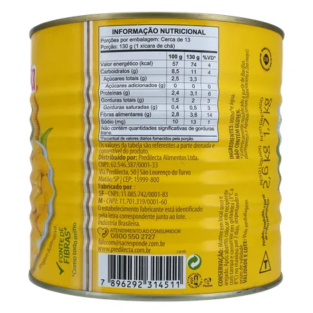 Milho verde predilecta lata 1,7kg 360-24