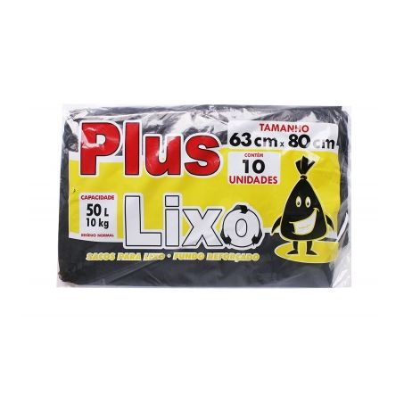 SACO PARA LIXO PLUS LIXO 50L COM 10 UNIDADE 