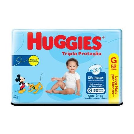 FRALDA HUGGIES TRIPLA PROTEÇÃO LEVE MAIS POR MENOS G PACOTE C/52UNID