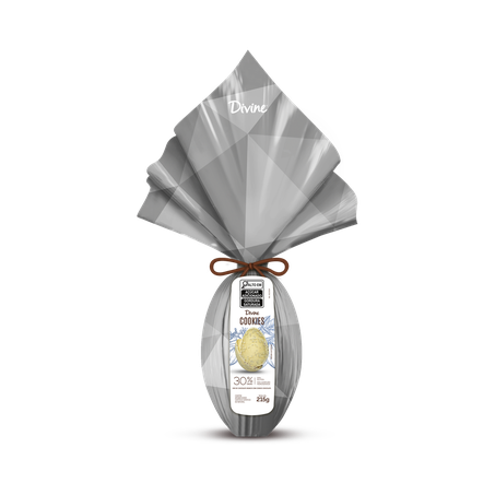OVO DE PÁSCOA DIVINE CHOCOLATE BRANCO C/COOKIES SEM GLÚTEN 30% CACAU 215G