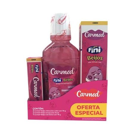 KIT CARMED OFERTA ESPECIAL 1 GEL DENTAL CARMED 70G + 1 HIDRATANTE LABIAL CARMED 10G + 1 ENXAGUANTE BUCAL CARMED BEIJOS 250ML