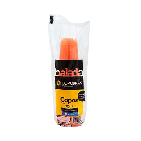 COPO PLÁSTICO COPOBRAS BALADA SORTIDO 300ML COM 25 UNIDADES