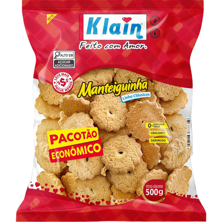 BISCOITO AMANTEIGADO KLAIN MANTEIGUINHA TRADICIONAL PACOTÃO ECONÔMICO 500G