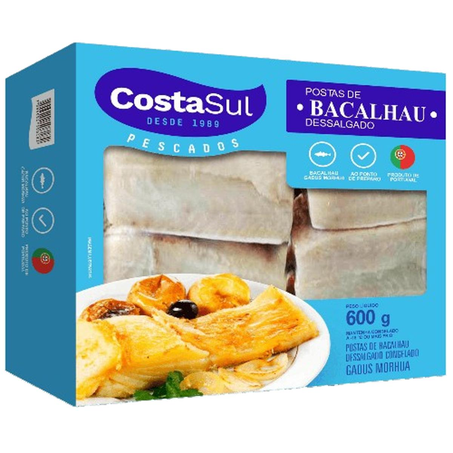 Posta de Bacalhau Costa Sul 600g - Congelada - Dessalgada