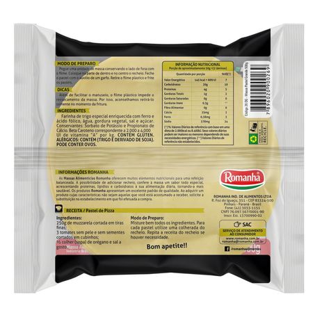 MASSA ROMANHA PASTEL FRESCA GRANDE 500G 360-3