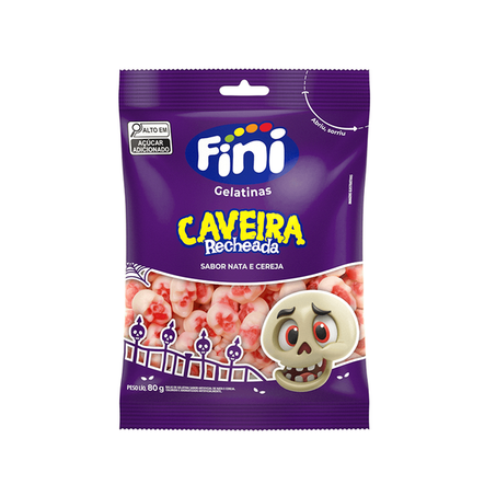 BALA DE GELATINA FINI RECHEADA CAVEIRA NATA E CEREJA PACOTE 80G