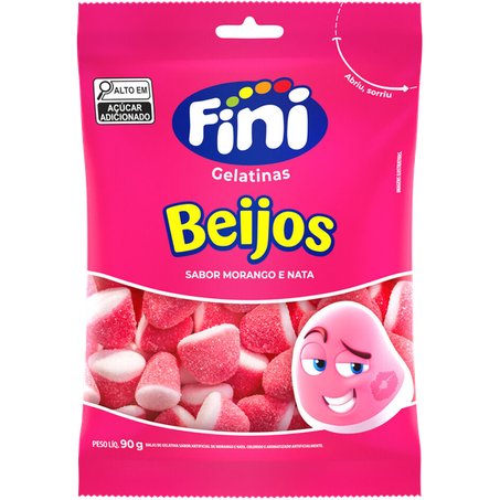 Bala gelatinas fini 90g beijos morango