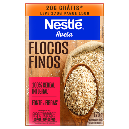 AVEIA FLOCOS FINOS INTEGRAL NESTLE 170G 20GGRATIS SEM GLUTEN
