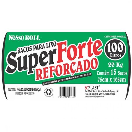 SACO LIXO REFORCADO NOSSO ROLL 100LT C/15