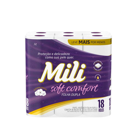 Papel Higiênico com 18 Rolos 30M Folha Dupla Mili