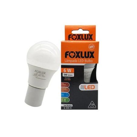 Lâmpada Foxlux Led Bulbo Branca 6w 60a Bivolt Embalagemidade 1UN