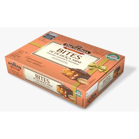 DOCE DE AMENDOIM PÉ DE MOÇA DACOLÔNIA BITES CHOCOLATE, CARAMELO E AMENDOIM CAIXA 120G