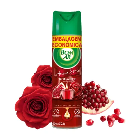 Neutralizador de Odores Bom Ar Romance Romã + Rosa Frasco Spray 360ml